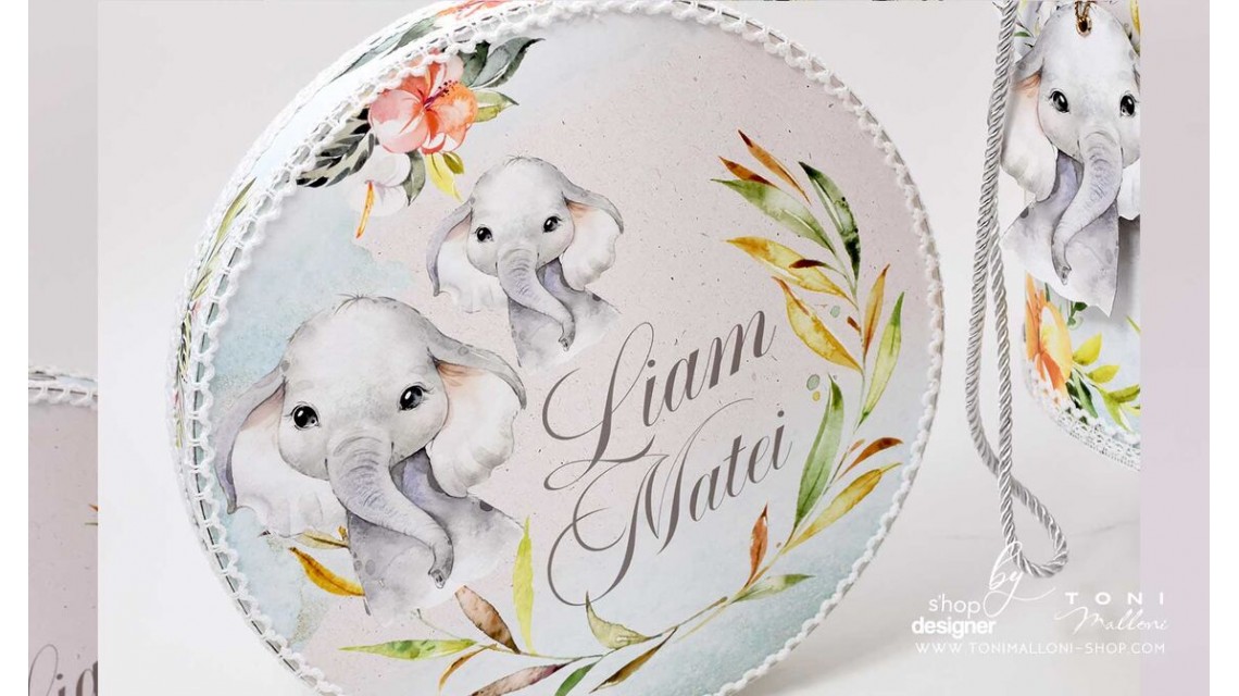 Trusou botez elefant personalizat si brodat Baby Boy Elephant 10